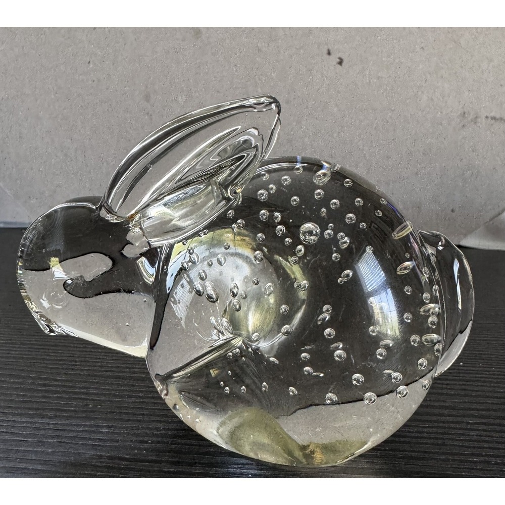 Art Glass Rabbit‎ Hand Blown Paperweight 2.75"H x 4.5"W Individual Bubbles